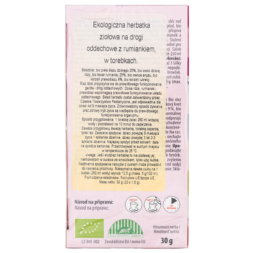 Apotheke Bio Tea for Children for Respiratory Tract with Camomile - 20 Sachets