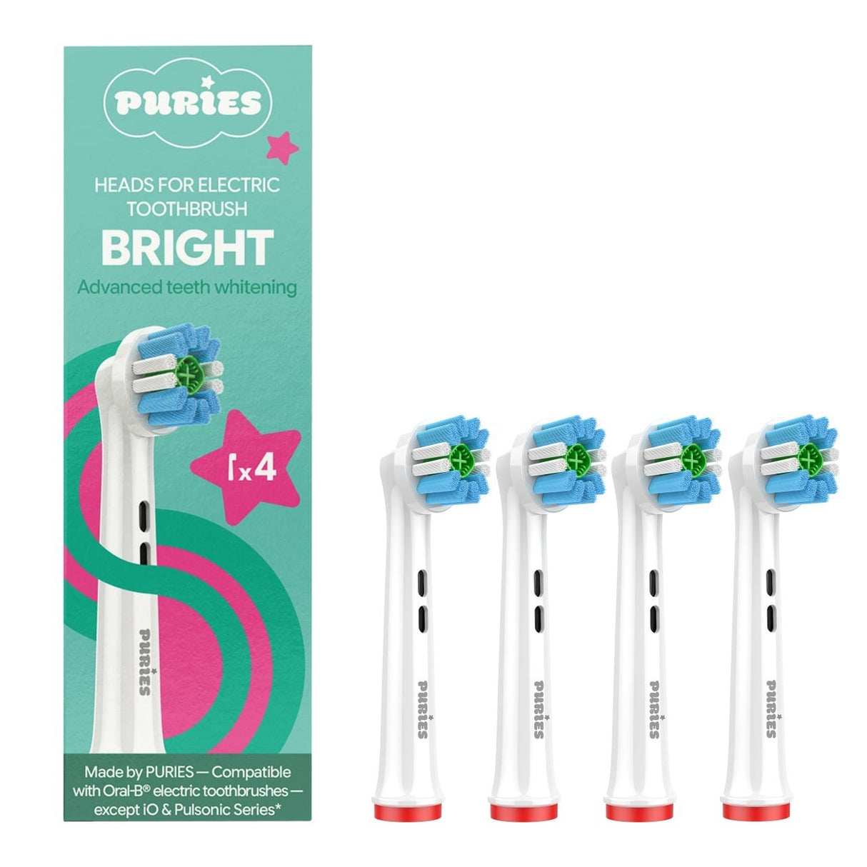 Puries Bright Electric Toothbrush Heads for Oral-B - 4 Pieces