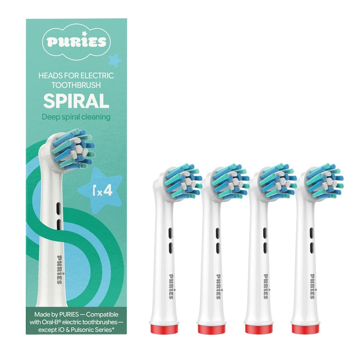 Puries Spiral Toothbrush Heads for Oral-B - 4 Pieces