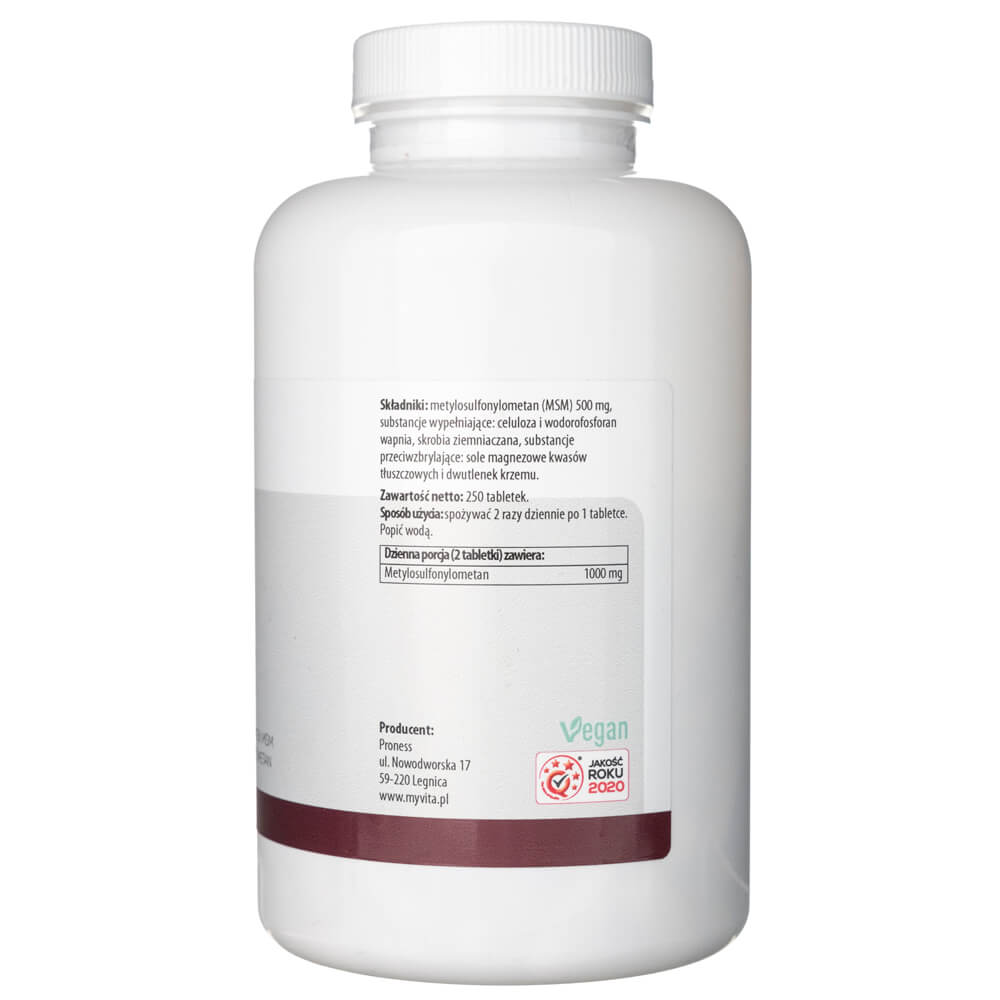 MyVita MSM (Organic Sulphur) - 250 Tablets