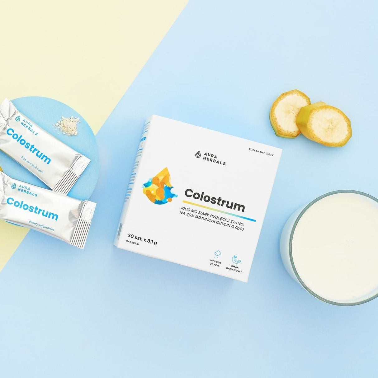 Aura Herbals Colostrum 1000 mg, Banana - 30 Sachets