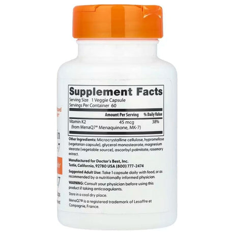 Doctor's Best Natural Vitamin K2 MK-7 with MenaQ7 45 mcg – 60 Capsules
