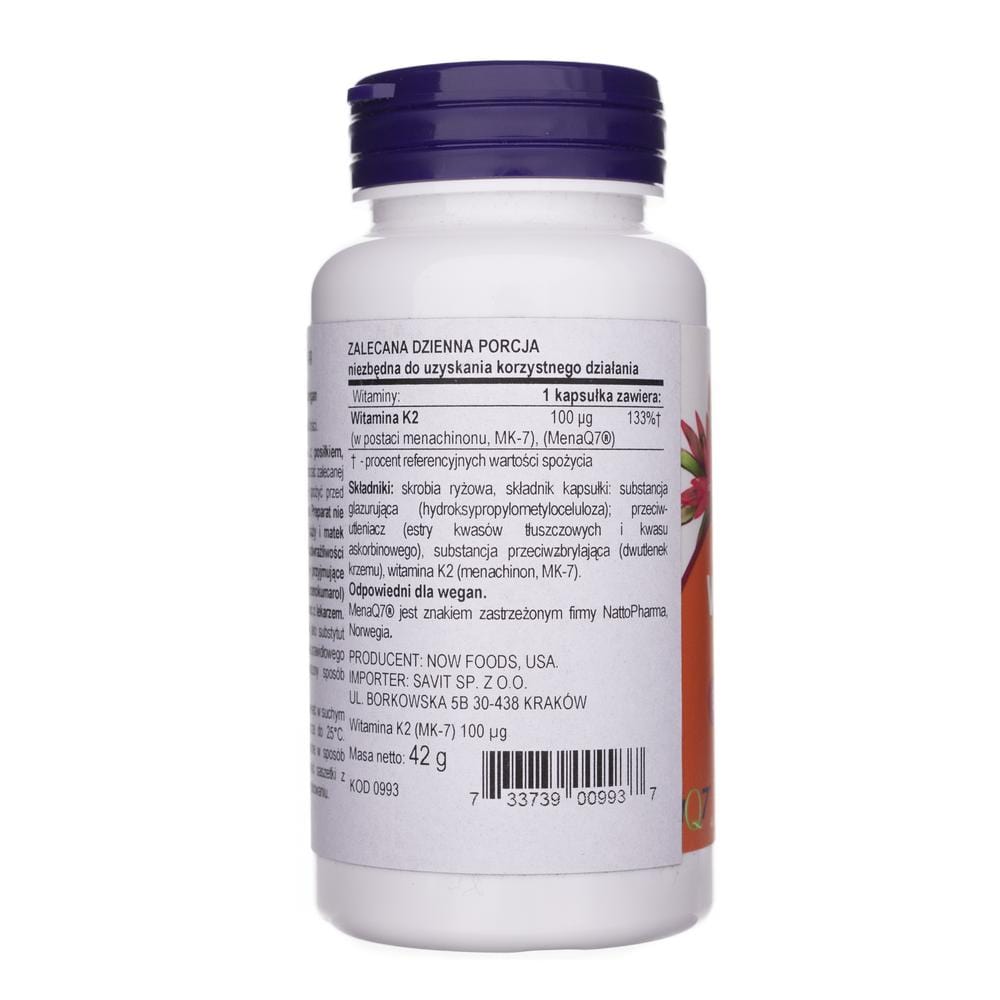 Now Foods Vitamin K2 MK-7 100 mcg - 120 Veg Capsules