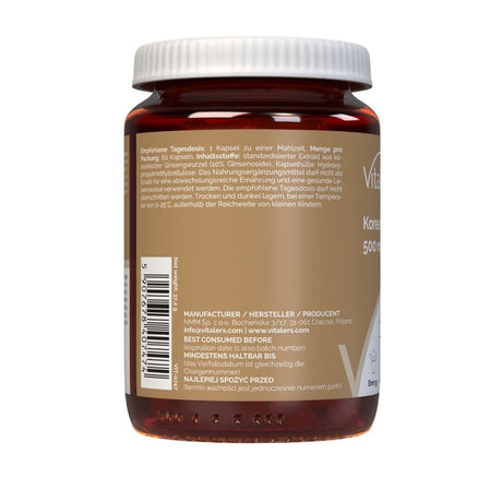 Vitaler's Korean Ginseng 500 mg - 60 Capsules