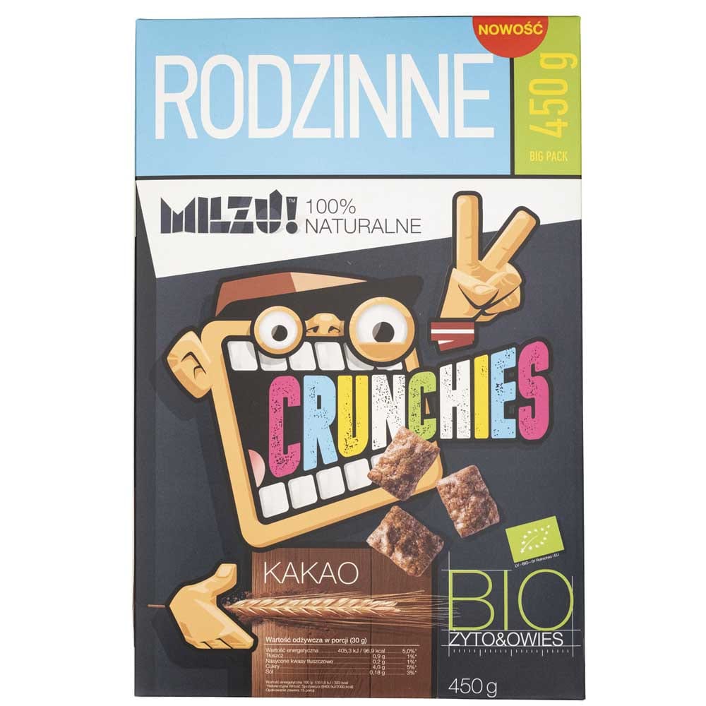 Milzu Crunchies Organic Rye - Oat with Cocoa - 450 g